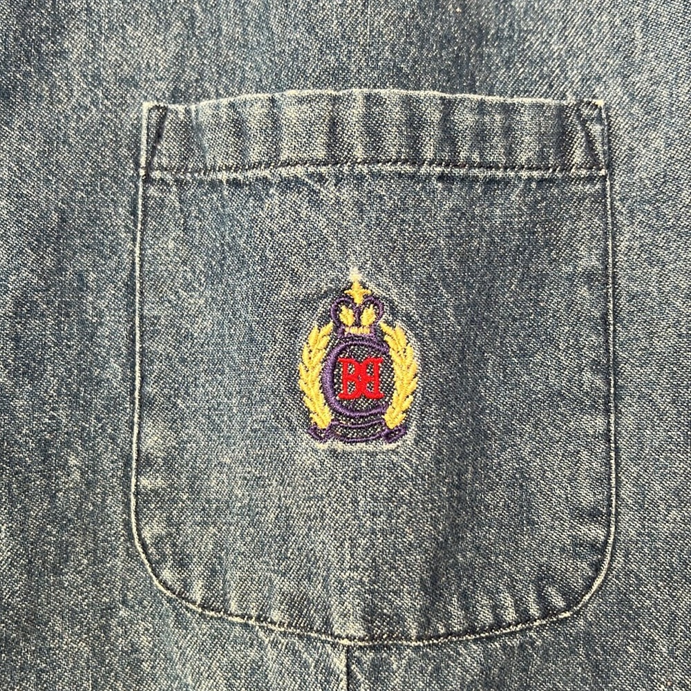 🌞 Bugle Boy For Her Vintage 90s short sleeve button up blue denim shirt M - Picture 3 of 16
